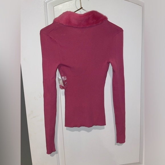 New! STAUD 💗 Celina Faux Fur Collar Rib Knit Top In Lollipop 💗 XS! SALE! - Picture 13 of 14